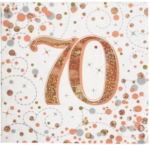70th Birthday Party Napkins Luxury 3 ply Rose Gold Foil Age 70 Paper Serviettes - Picture 1 of 1