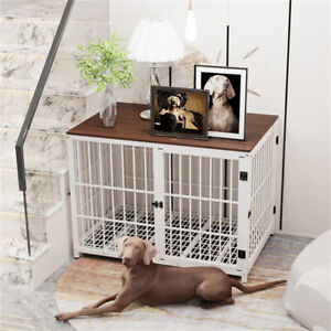 Heavy Duty Dog Crate Indoor Dog Cage Metal Pet Kennel Playpen w/ Wooden Tabletop