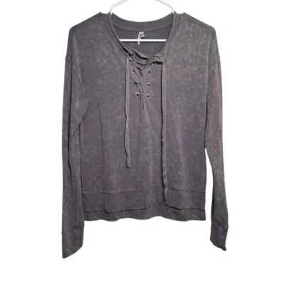 Moletom Mudd Feminino XS Cinza Lavagem Mineral Gaiola Amarrar Frontal Pulôver Terry Top - Imagem 1 de 4