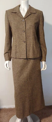 Traje Falda Gerry Weber Marrón Madera Tweed EE. UU. 8 Largo Recto LS Foto 1 de 4