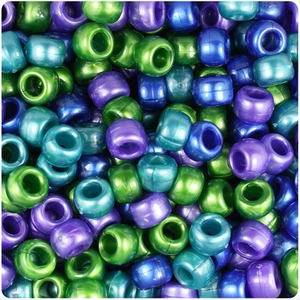BeadTin Cool Mix Pearl 9mm Barrel Plastic Pony Beads (500pcs) - Picture 1 of 1