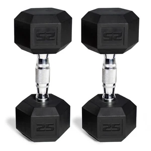 50 lb Rubber Hex Dumbbell Weight Set, Includes 2 x 25lb Dumbbells - Picture 1 of 5