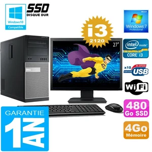 PC tour DELL 7010 Core I3-2120 RAM 4Go Disk 480 Go SSD Wifi W7 Screen 27 " - Picture 1 of 1