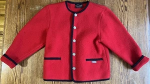 Vintage Red Wool Giesswein Cardigan Jacket Sweater - Girl’s Size Age 10 - Picture 1 of 8