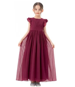 A-Line Scoop Neck Girls Dresses Chiffon Pleated Dress A-Line Flower Girl Dresses - Picture 1 of 43
