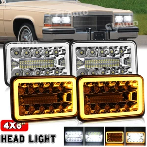 4PCS 4X6" LED Headlights Amber Halo Fit For Cadillac Fleetwood DeVille 1975-1986 - Picture 1 of 15