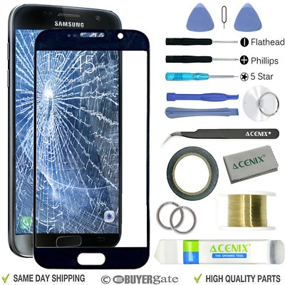 ACENIX® SAMSUNG GALAXY S7 Black Replacement Screen Front Glass lens Repair Kit+ 2mm Tape