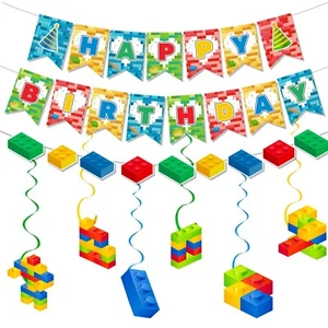 Building Blocks Hanging Swirl Decoration 56 Pcs Building Block Party Supplies - Picture 1 of 15