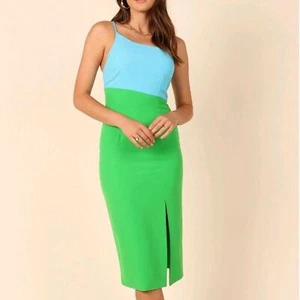 Petal + Pup blau und grün Xiomar One-Shoulder-Midikleid 10 neu mit Etikett - Bild 1 von 10