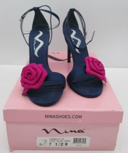 NINA Heels Fuschia Flower Ankle Strap Cornela-LS Women's Shoes Sz 7.5 M - Picture 1 of 8
