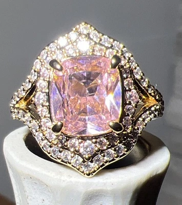 BP Ring Size 6 Love Set In Stone Rose Quartz Cubic Zirconia  Gold Plating - Image 1 of 4