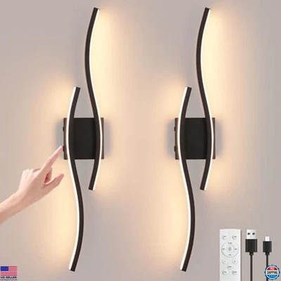 Juego de 2 apliques de pared LED alimentados por batería con temporizador y control remoto - negro interior Foto 1 de 4