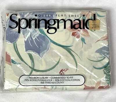 Vtg 1980 Springmaid Queen Flat Sheet Valerie Floral New Luxury 60”x80” 160 Count - Image 1 of 4