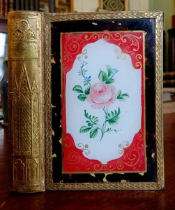 painted glass Secret Book box c.1850's Cathedral spine Rare splendid item - Bild 1 von 6