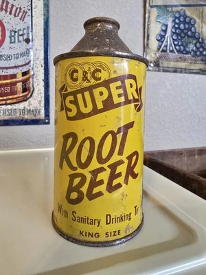 C&C Super Root Beer 12 oz lata de refresco vintage con tapa de cono Foto 1 de 4
