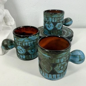 ALAIN MAUNIER Ceramic ESPRESSO CUPS Set/3 VALLAURIS France MCM 1960s Eames Era - Picture 1 of 18