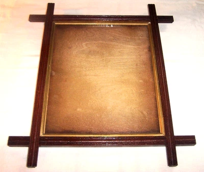 Antiguo marco transversal para cuadro de 10 x 12, alrededor de 1875 con vidrio original Foto 1 de 4