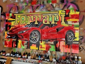 Red Ferrari F8 Tribute Original Painting Canvas Wall Art Picture - Picture 1 of 3