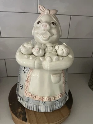 Ceramic Pig Cookie Jar  Mom in Apron with 4 Little Piglets Treat Jar - Image 1 of 4