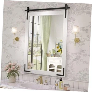 Farmhouse Bathroom Mirror, 24x36 Inch White Vanity Mirror for Wall, Wood - Picture 1 of 8