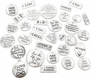 30Pcs Inspiration Words Charms Craft Supplies Mixed Pendants Beads Charms Pendan - Picture 1 of 12