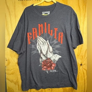 Rings of Fire Familia Graphic T-Shirt Praying Hands Rose Heather Gray - Picture 1 of 5