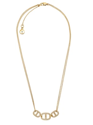 MICHAEL KORS Gold Tone Double Necklace MKJ4453710 Crystals Pave Pendant + MK BOX - Image 1 of 4
