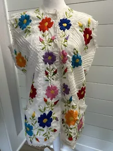 VTG Handmade Embroidered Hungarian Czech Floral Kalocsa Folk Art Top Vest Large - Picture 1 of 23
