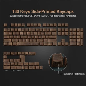 136 Keys Walnut Wood Grain Side Print PBT Keycaps Backlit Dye-Sub Cherry Pro _yi - Afbeelding 1 van 9