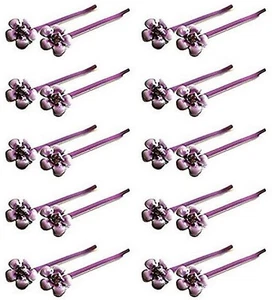 New Girls Ladies Purple Flower with Crystal Hair Clip Slide Hair Grip x 10 Pairs - Picture 1 of 1