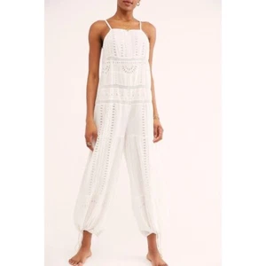 Free People Savannah Eyelet Jumpsuit Ivory White Bohemian Sommer Gr. S - Bild 1 von 9