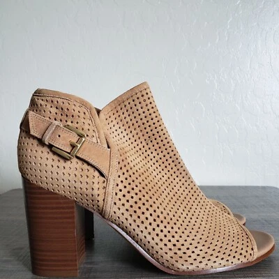 Sam Edelman Easton Perforated Suede Peep Toe Ankle Booties Brown Size Women's 11 - Image 1 of 4