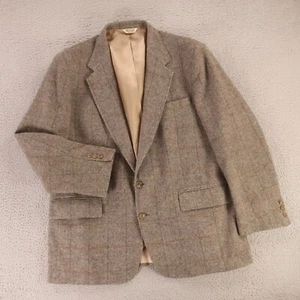 VINTAGE veste tweed XL beige marron foncé à carreaux deux tons houblon laine USA 46R - Photo 1/15