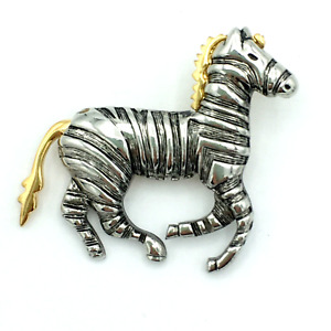ZEBRA mixed-metal brooch - Liz Claiborne heavy silver & gold figural animal pin