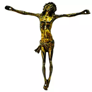 CRISTO IN BRONZO DORATO ANTICO 1700 CROCIFISSO RELIGIOSO CRUZ CROSS CHIESA 2 - Picture 1 of 5