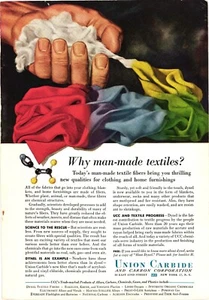 Print Ad Union Carbide WHY MAN-MADE TEXTILES Product Vintage c1952 - Picture 1 of 1