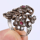 TURKISH SIMULATED RUBY .925 SILVER & BRONZE RING SIZE 7.5 #48132