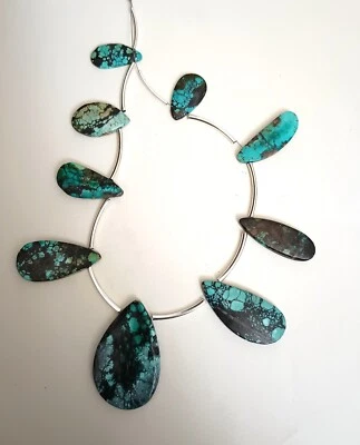 TUBO DE LATÓN Y NUBE MONTAÑA TURQUESA CUENTAS COLGANTES - 15" - 3748E Foto 1 de 4
