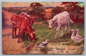 Postcard Farmyard Friends Sydney Hayes Signed Artist Valentines Artotype Calf - Picture 1 of 2