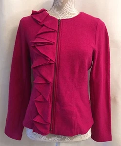 Chaqueta Fuchia de manga larga 100 % lana con cremallera frontal con volantes talla 0 - Imagen 1 de 9