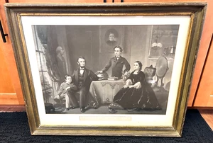 Lincoln & seine Familie Kupferstich 1866 von William Sartain gerahmt & mattiert altes Glas - Bild 1 von 13