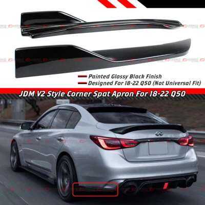 For 2018-2024 Infiniti Q50 Glossy Black Rear Bumper Side Corner Aprons Extension - Image 1 of 4