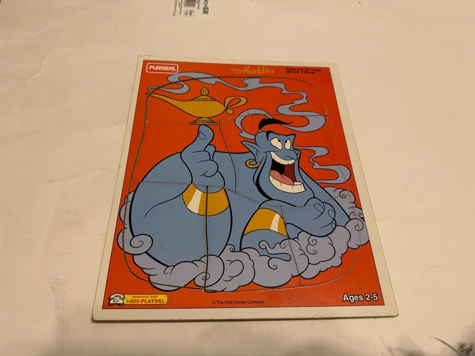 Quebra-cabeça de madeira vintage Playskool em plástico Disney Aladdin Magic Carpet Ride - Imagem 1 de 1