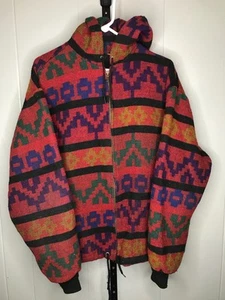 Sudadera con Capucha Tribal Nativa Azteca De Colección Mezcla de Lana Cremallera Completa Suéter Sudadera con Capucha Roja Hombres LG - Imagen 1 de 6