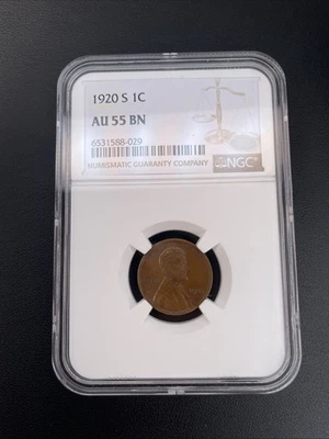 1920 S Lincoln Cent NGC AU 55 BN Wheat Penny 1c - Image 1 of 4