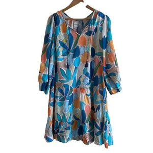 NIC + ZOE Dress Woman XL Citrus Grove Tassel Puff Long Sleeve Boho Resortwear - Picture 1 of 17