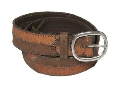 Cinturón de cuero estampado Lucky Brand tonos marrón y naranja para mujer talla pequeña Foto 1 de 3