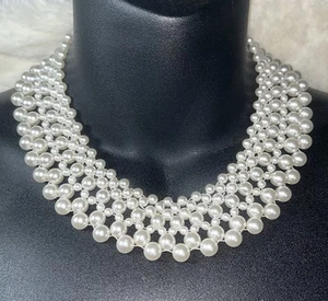 Stunning VTG Made In Japan Collar Necklace -16" to 18" Braided Fantasy Pearls - Picture 1 of 9