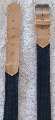 CINTURÓN NEGRO TEJIDO 100% ALGODÓN DE COLECCIÓN CON EXTREMOS DE GAMUZA BRONCEADA UNISEX HECHO EN HONG KONG 36.5" Foto 1 de 4