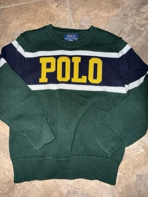 Polo Ralph Lauren Boys Sweater Green With Polo Logo Preppy Crew neck Pullover 6 - Image 1 of 2